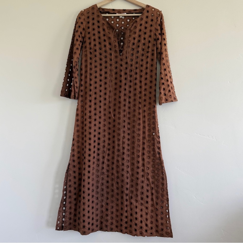 Women’s Chic Brown Eyelet Long Sleeve Dress size XS